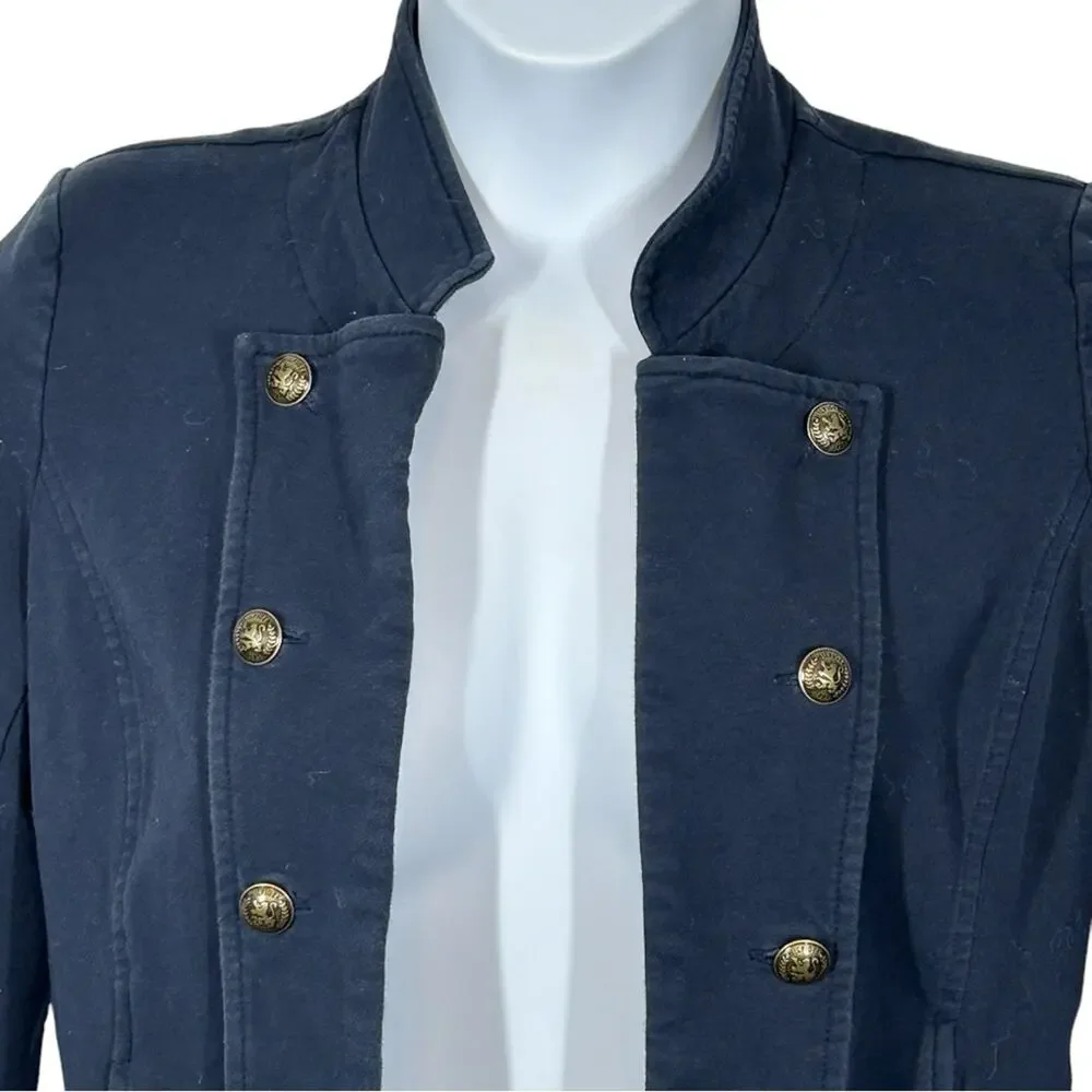 Tommy Hilfiger Military Jacket Navy Gold Button Cropped Blazer Size M